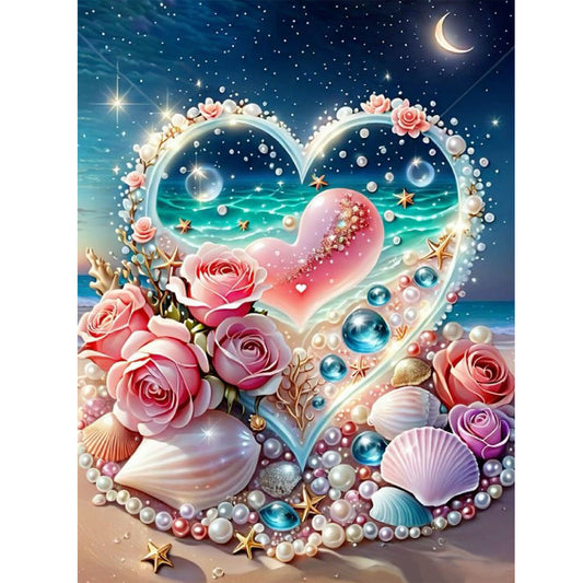 Rose Pearl Heart - Full Round Drill Diamond Painting 30*40CM