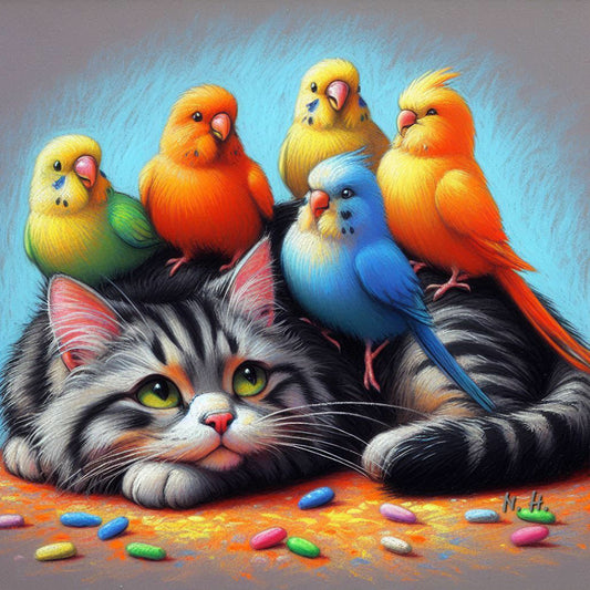 Kitten Parrot - Full Round Drill Diamond Painting 40*40CM