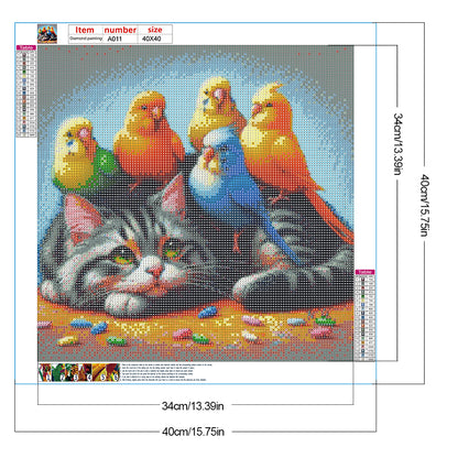Kitten Parrot - Full Round Drill Diamond Painting 40*40CM