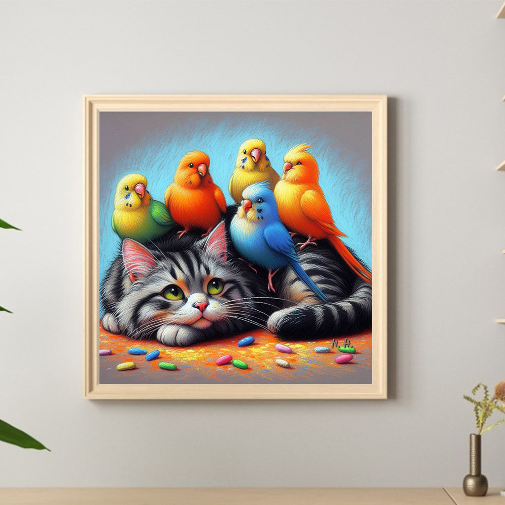 Kitten Parrot - Full Round Drill Diamond Painting 40*40CM