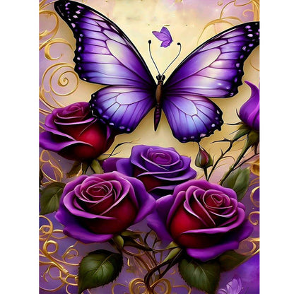 Rose Butterfly - Full Round Drill Diamond Painting 30*40CM