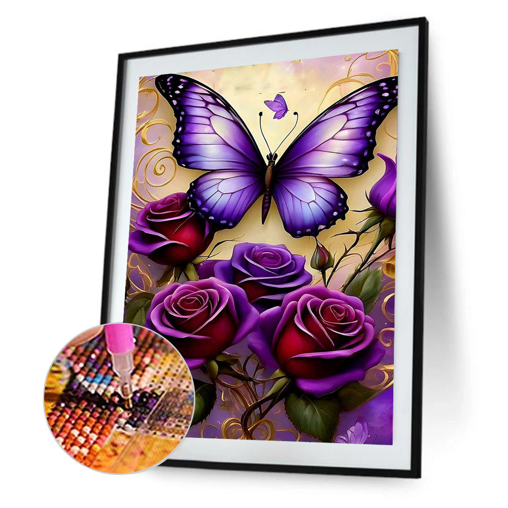 Rose Butterfly - Full Round Drill Diamond Painting 30*40CM
