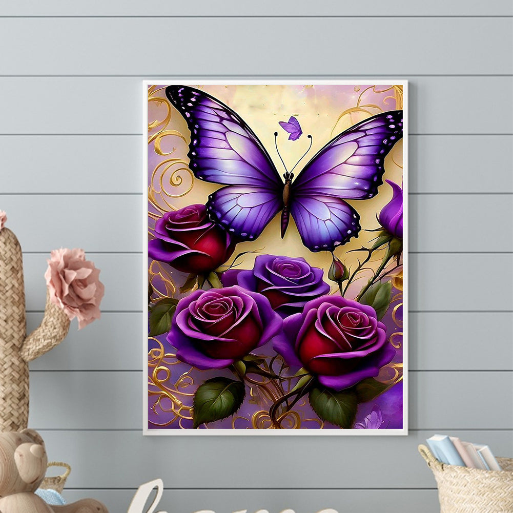 Rose Butterfly - Full Round Drill Diamond Painting 30*40CM