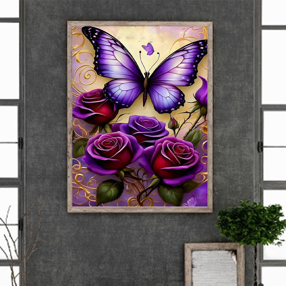 Rose Butterfly - Full Round Drill Diamond Painting 30*40CM