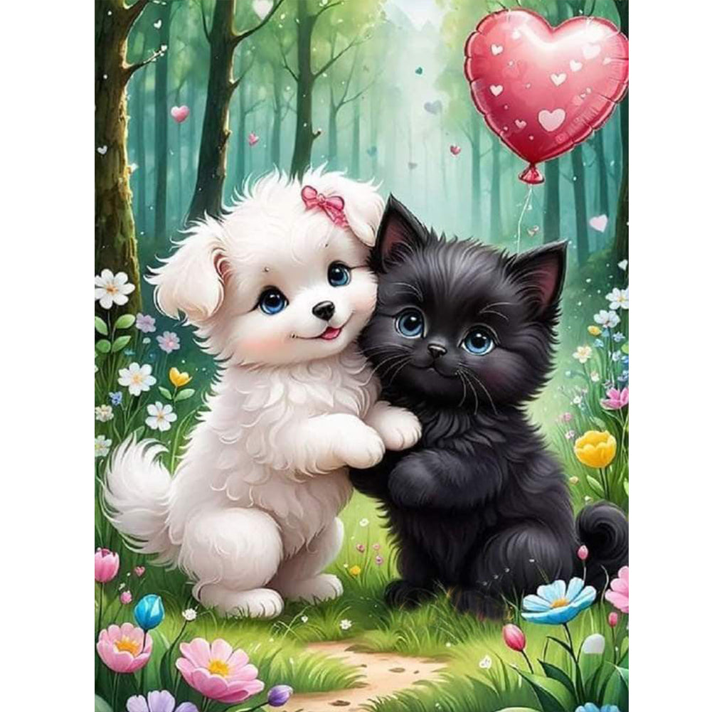 White Dog And Black Cat - Full Round Drill Diamond Painting 30*40CM