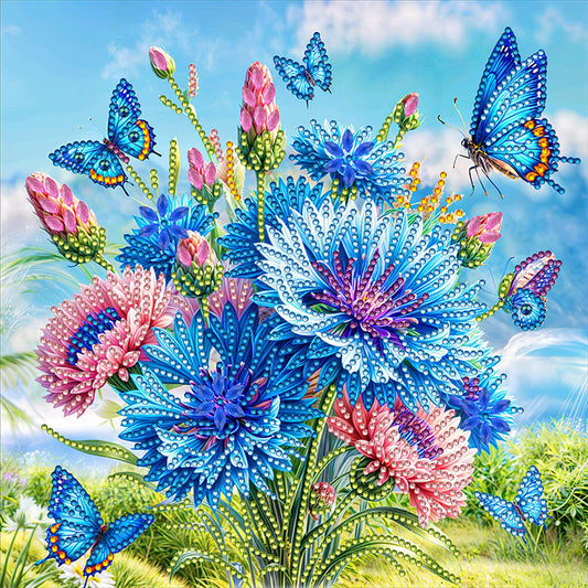 Butterfly Blue Flower - Special Shaped Drill Diamond Painting 30*30CM