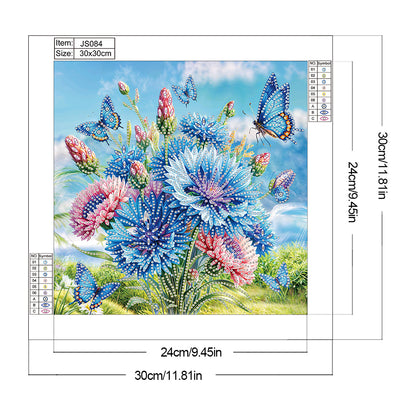Butterfly Blue Flower - Special Shaped Drill Diamond Painting 30*30CM