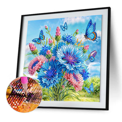 Butterfly Blue Flower - Special Shaped Drill Diamond Painting 30*30CM