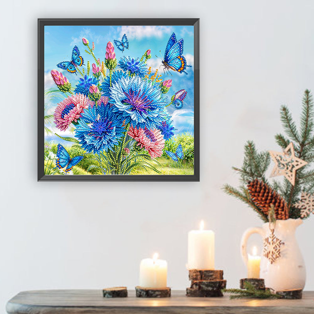 Butterfly Blue Flower - Special Shaped Drill Diamond Painting 30*30CM