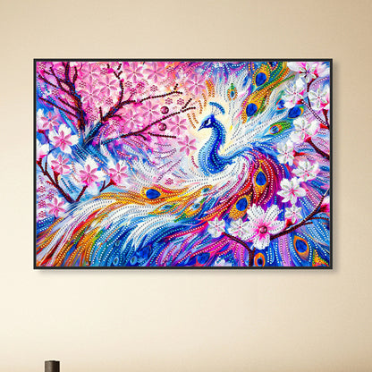 Pink Flower Tree Peacock - Special Shaped Drill Diamond Painting 40*30CM