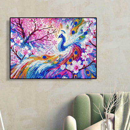 Pink Flower Tree Peacock - Special Shaped Drill Diamond Painting 40*30CM