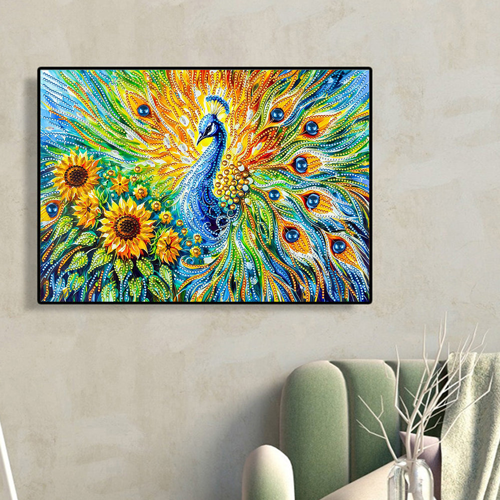 Sunflower Peacock - Special Shaped Drill Diamond Painting 40*30CM