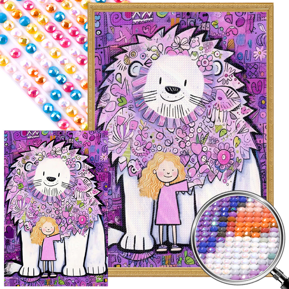 Little Girl And Lion - Full AB Round Drill Diamond Painting 40*60CM
