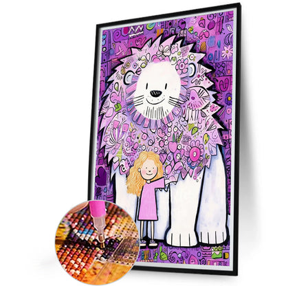 Little Girl And Lion - Full AB Round Drill Diamond Painting 40*60CM
