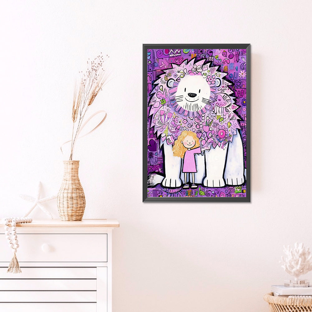 Little Girl And Lion - Full AB Round Drill Diamond Painting 40*60CM
