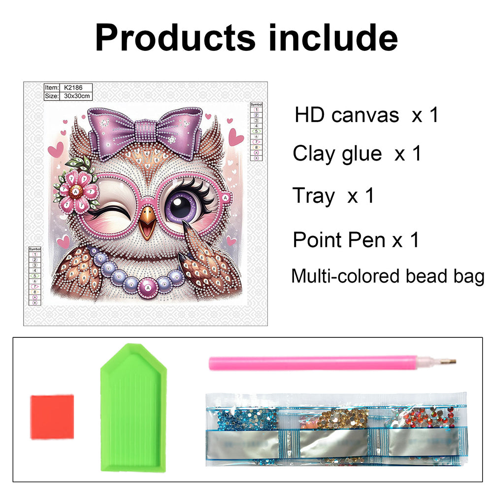 Cartoon Owl - Special Shaped Drill Diamond Painting 30*30CM