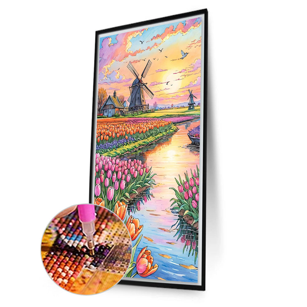 Windmill And Tulip - Full AB Round Drill Diamond Painting 40*70CM
