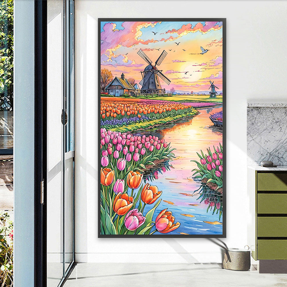 Windmill And Tulip - Full AB Round Drill Diamond Painting 40*70CM