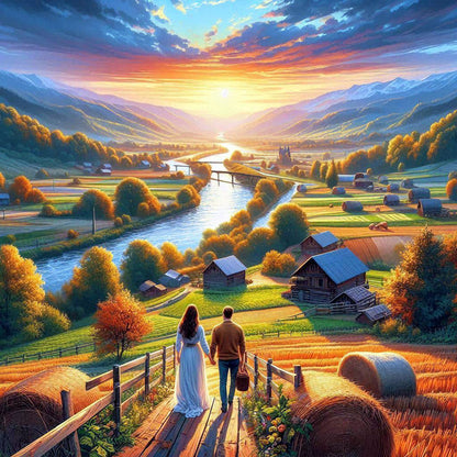 Lovers And Mountains And Lakes - Full Round Drill Diamond Painting 40*40CM