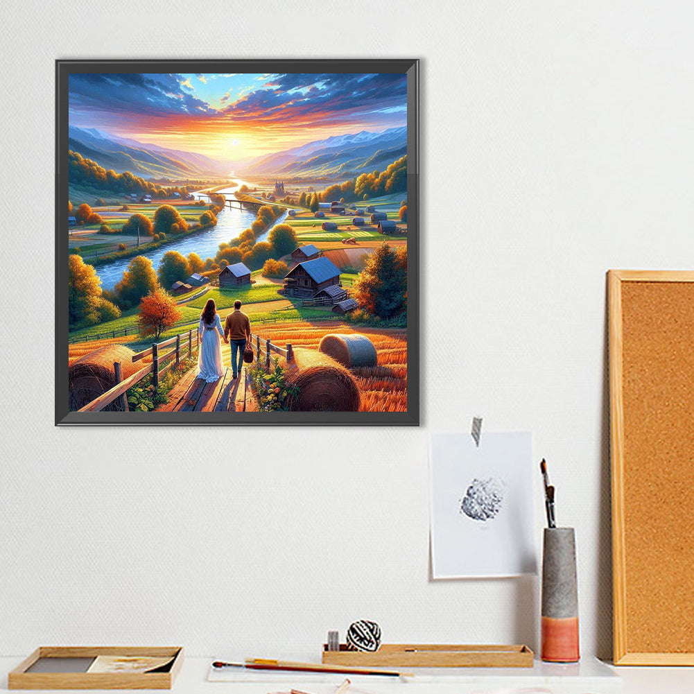 Lovers And Mountains And Lakes - Full Round Drill Diamond Painting 40*40CM