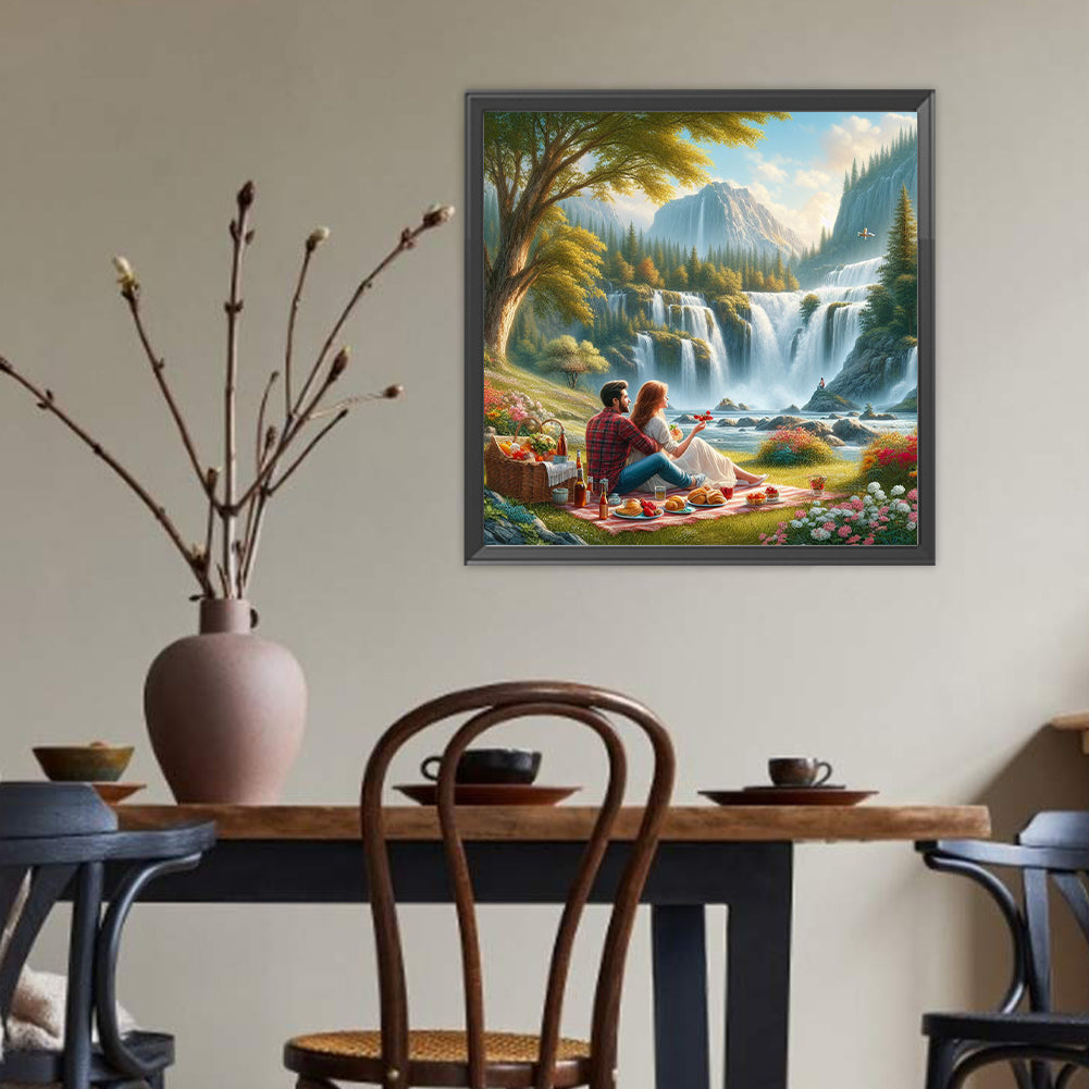 Lovers And Waterfalls - Full Round Drill Diamond Painting 40*40CM