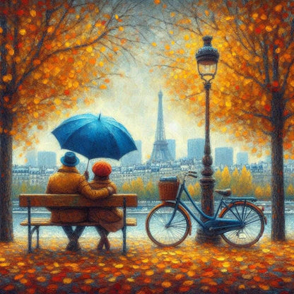 Romantic Couple And Autumn Leaves - Full Round Drill Diamond Painting 40*40CM