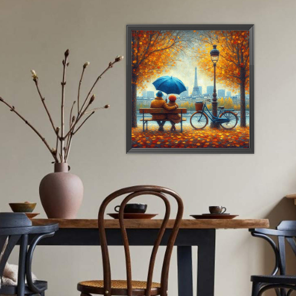 Romantic Couple And Autumn Leaves - Full Round Drill Diamond Painting 40*40CM