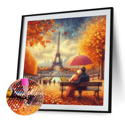 Autumn Leaves Under The Eiffel Tower - Full Round Drill Diamond Painting 40*40CM