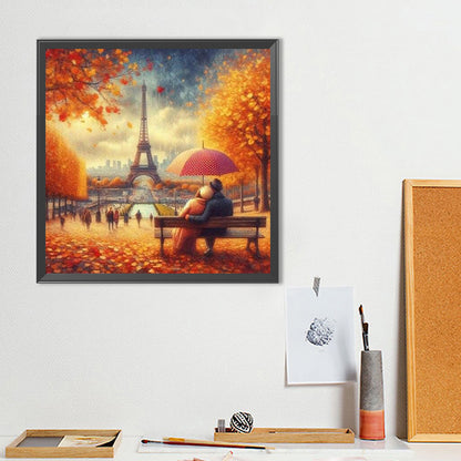 Autumn Leaves Under The Eiffel Tower - Full Round Drill Diamond Painting 40*40CM