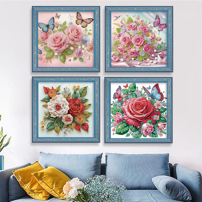 Flowers And Butterflies - Special Shaped Drill Diamond Painting 30*30CM