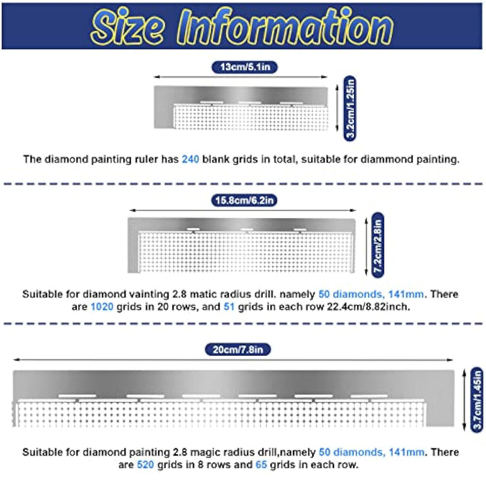 3Pcs Stainless Steel Diamond Painting Ruler 400 800 1020/216 400 800 Blank Grids