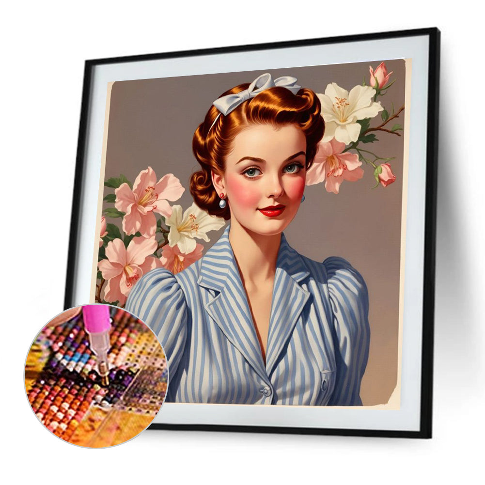Vintage Girl - Full Round Drill Diamond Painting 40*40CM