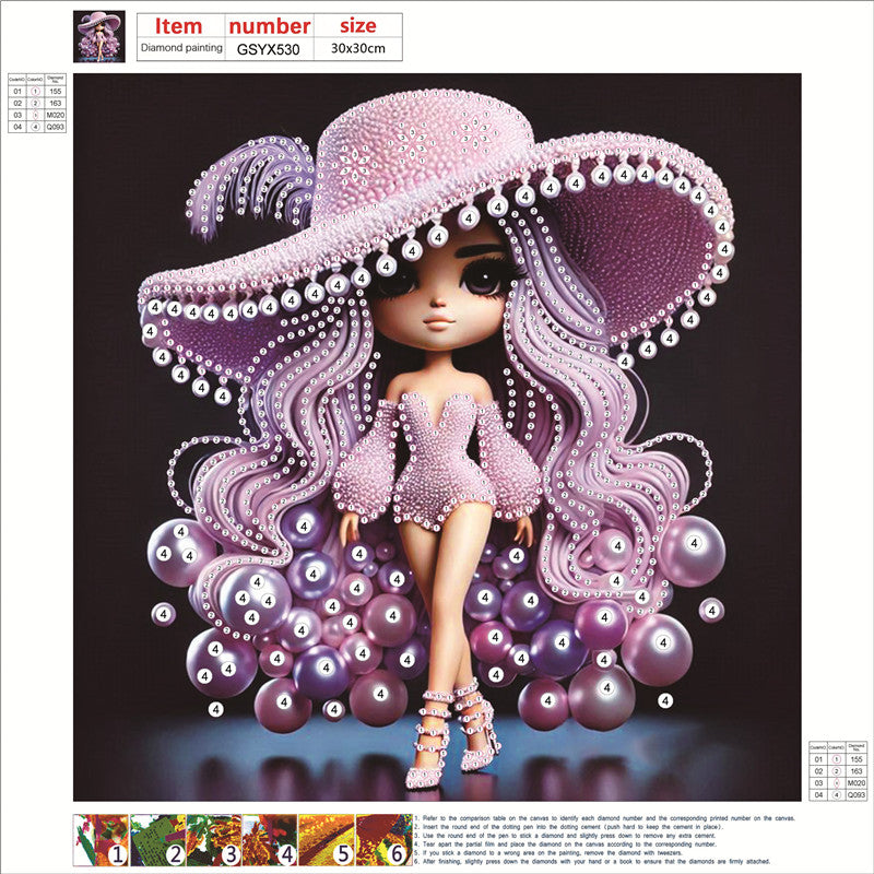 Girl With Big Eyes And Top Hat - Special Shaped Drill Diamond Painting 30*30CM