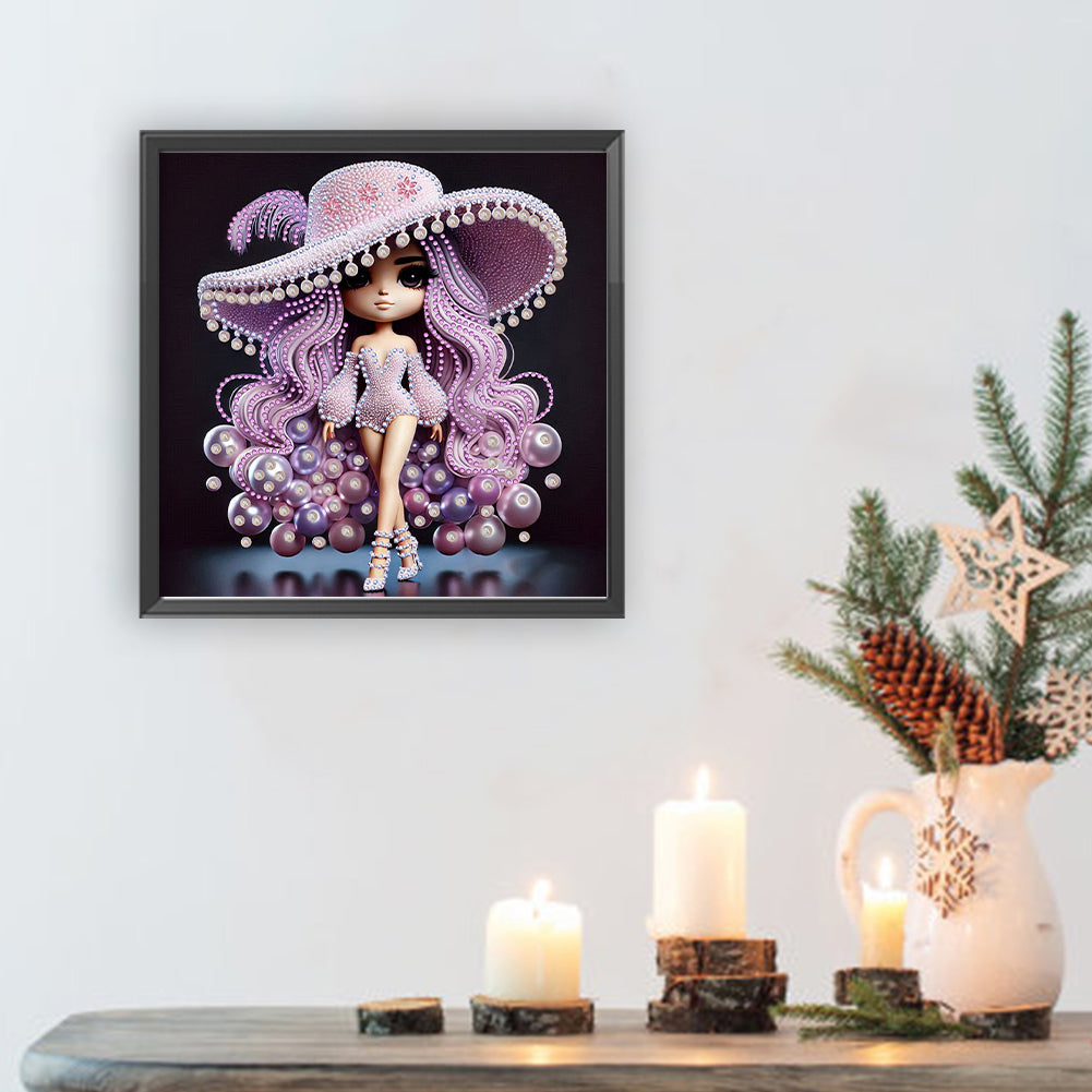 Girl With Big Eyes And Top Hat - Special Shaped Drill Diamond Painting 30*30CM