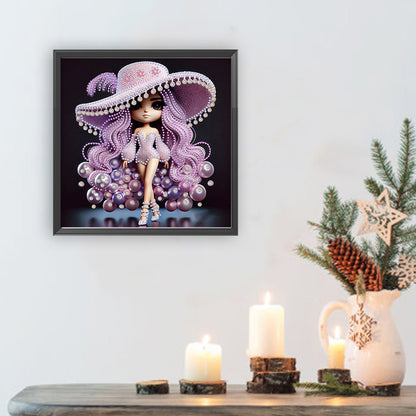 Girl With Big Eyes And Top Hat - Special Shaped Drill Diamond Painting 30*30CM