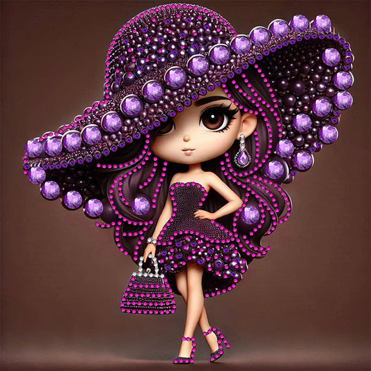 Girl With Big Eyes And Top Hat - Special Shaped Drill Diamond Painting 30*30CM