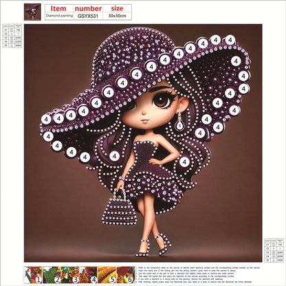 Girl With Big Eyes And Top Hat - Special Shaped Drill Diamond Painting 30*30CM