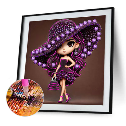 Girl With Big Eyes And Top Hat - Special Shaped Drill Diamond Painting 30*30CM