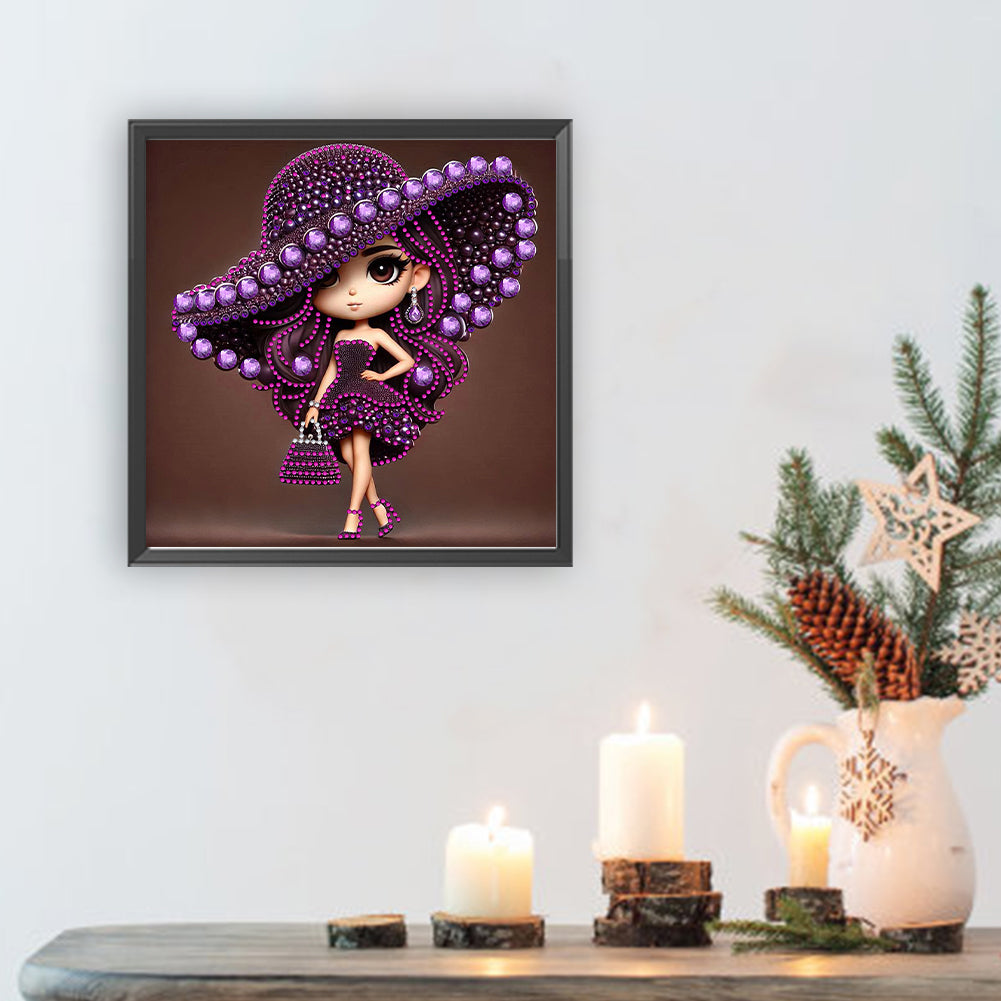 Girl With Big Eyes And Top Hat - Special Shaped Drill Diamond Painting 30*30CM