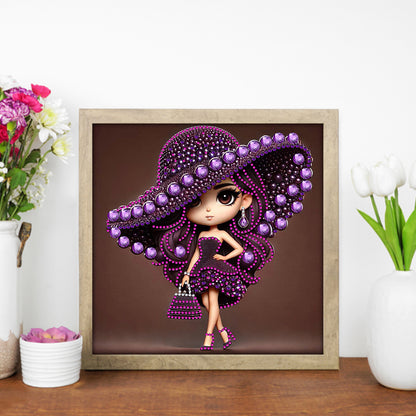 Girl With Big Eyes And Top Hat - Special Shaped Drill Diamond Painting 30*30CM