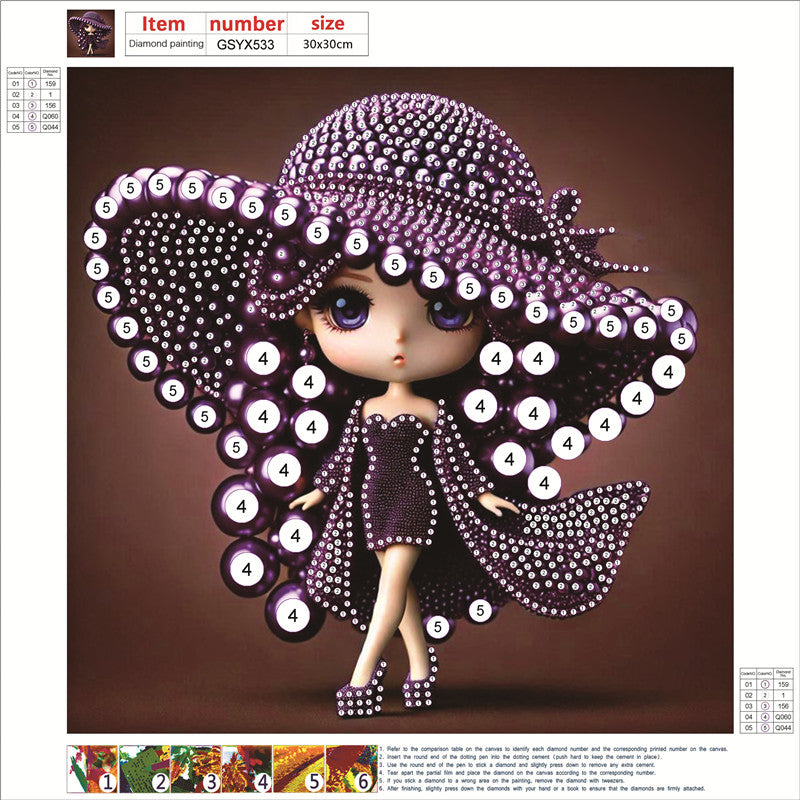Girl With Big Eyes And Top Hat - Special Shaped Drill Diamond Painting 30*30CM