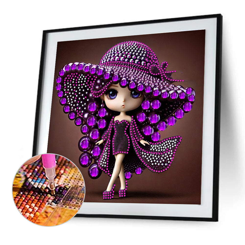 Girl With Big Eyes And Top Hat - Special Shaped Drill Diamond Painting 30*30CM