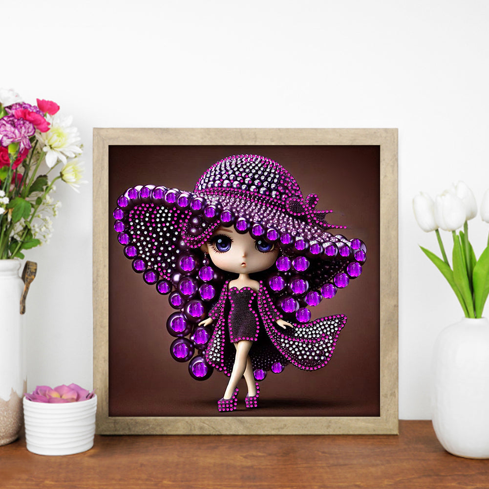 Girl With Big Eyes And Top Hat - Special Shaped Drill Diamond Painting 30*30CM