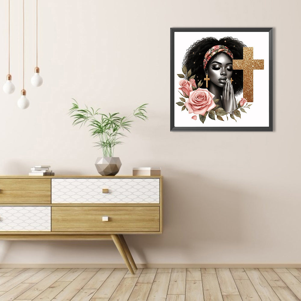 Black Girl Praying - Full AB Round Drill Diamond Painting 40*40CM