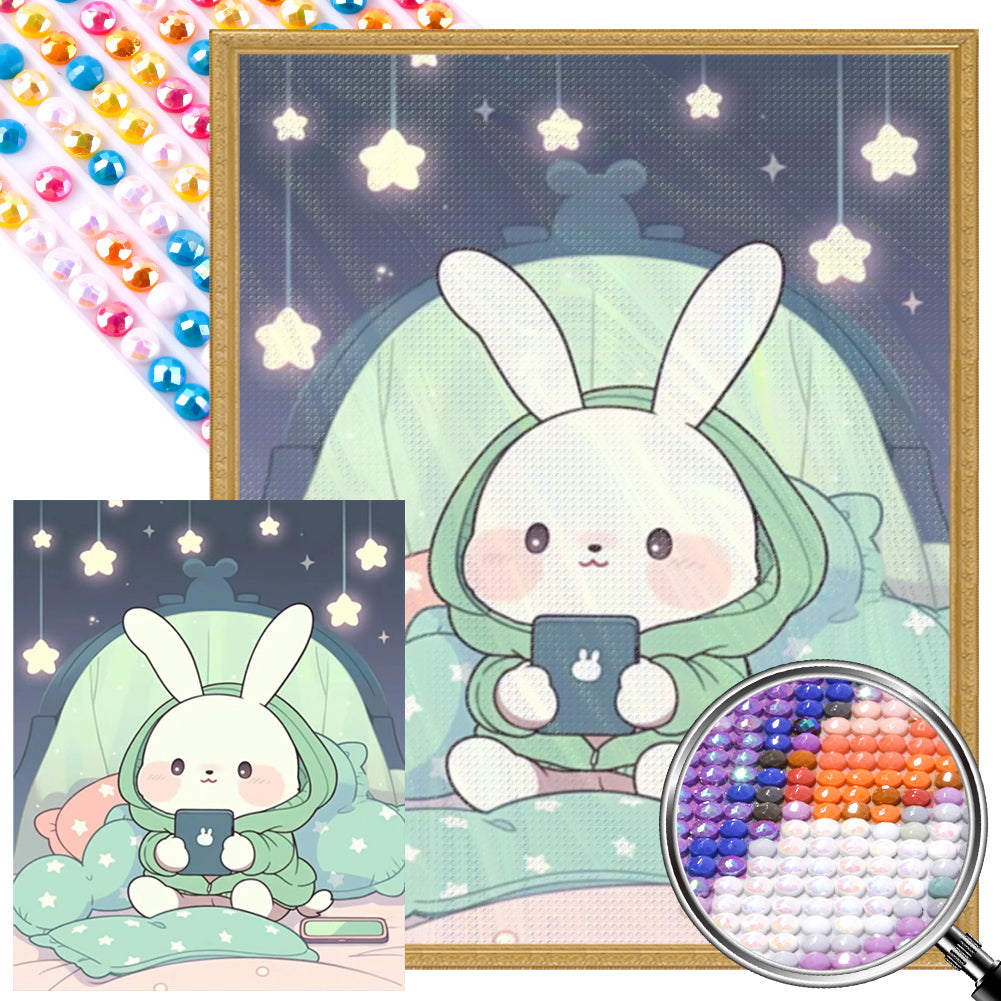 Rabbit Playing With Mobile Phone - Full AB Round Drill Diamond Painting 40*50CM