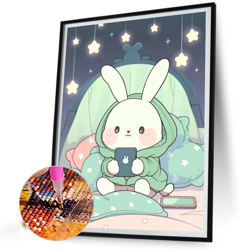 Rabbit Playing With Mobile Phone - Full AB Round Drill Diamond Painting 40*50CM