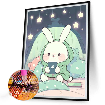 Rabbit Playing With Mobile Phone - Full AB Round Drill Diamond Painting 40*50CM