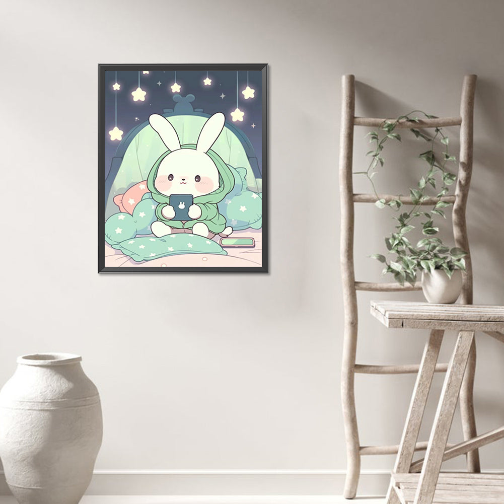 Rabbit Playing With Mobile Phone - Full AB Round Drill Diamond Painting 40*50CM