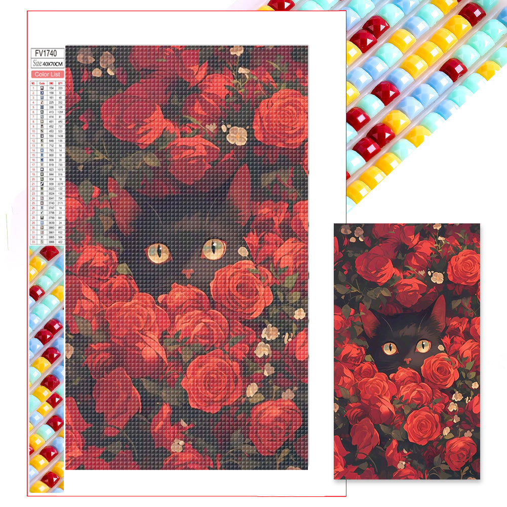 Rose Black Cat - Full Square Drill Diamond Painting 40*70CM