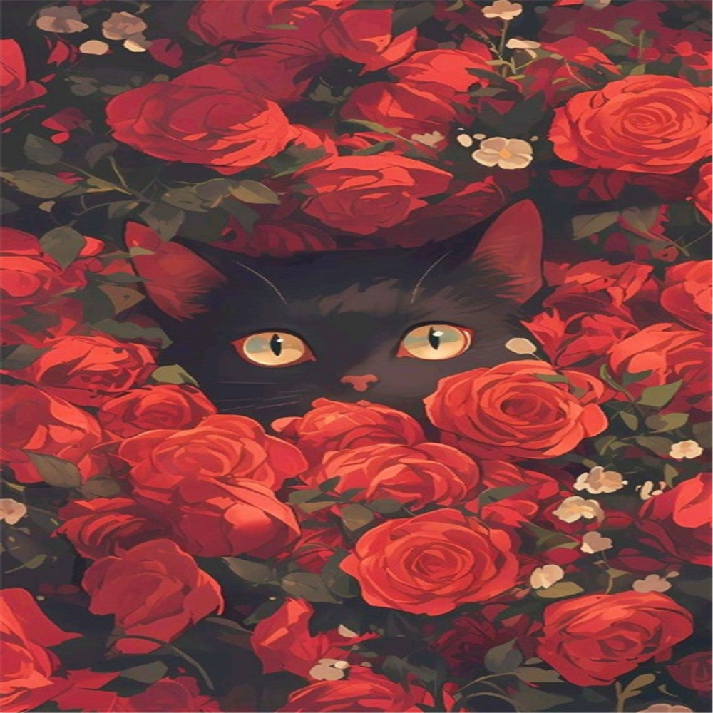 Rose Black Cat - Full Square Drill Diamond Painting 40*70CM